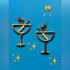 Vintage New Years champagne glass earrings